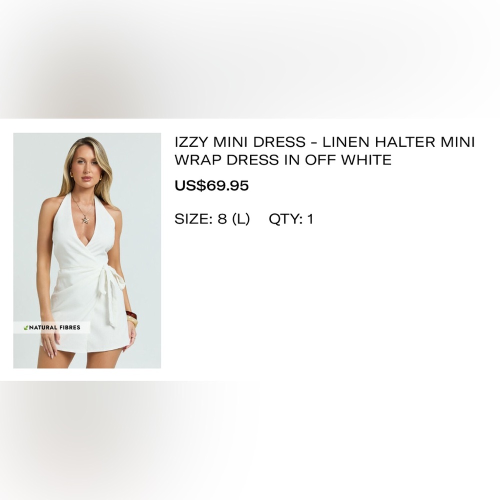 IZZY MINI DRESS - LINEN LOOK HALTER MINI WRAP DRESS IN OFF WHITE
